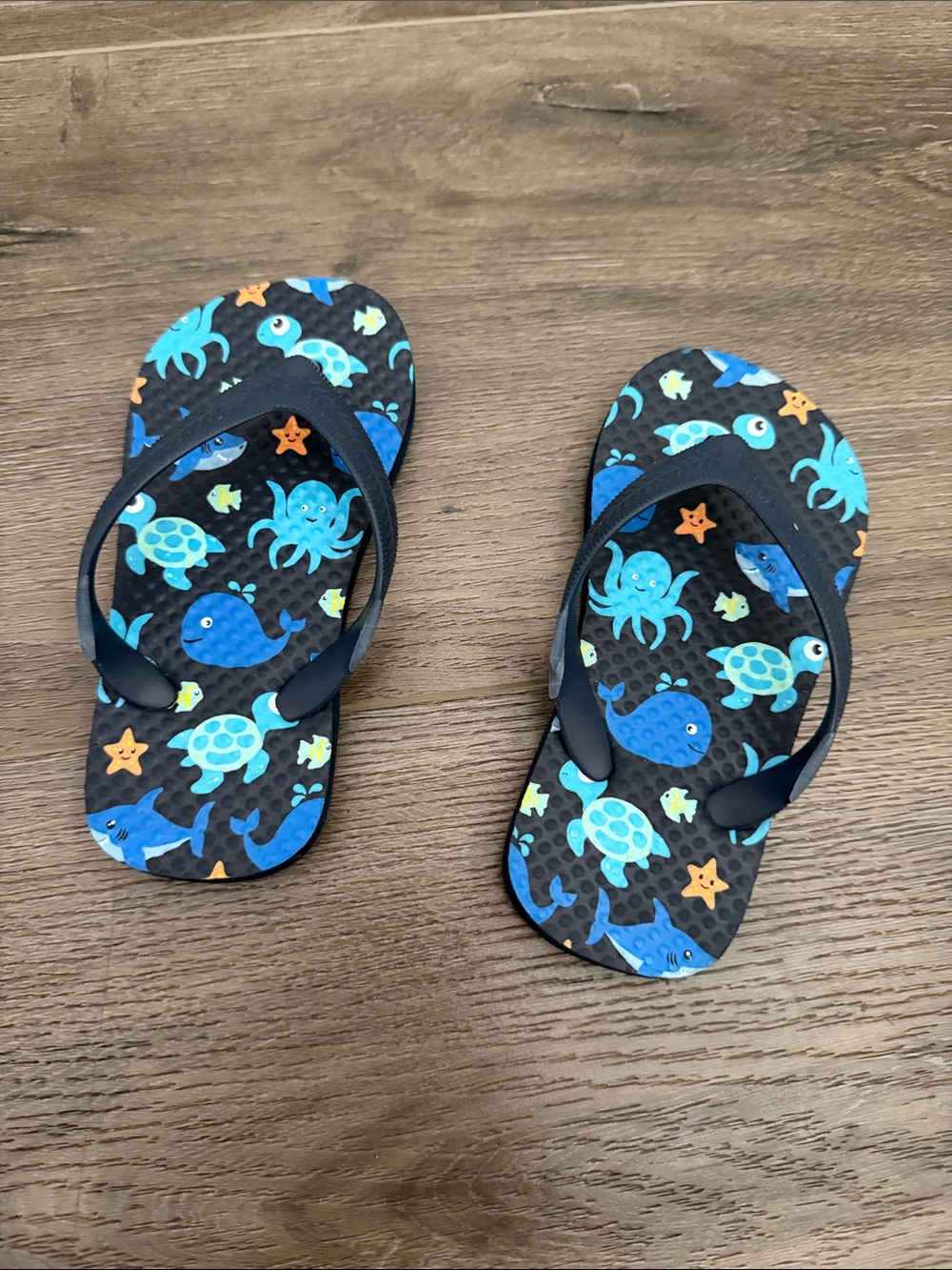 Kids Blue Ocean Animal Flip Flops